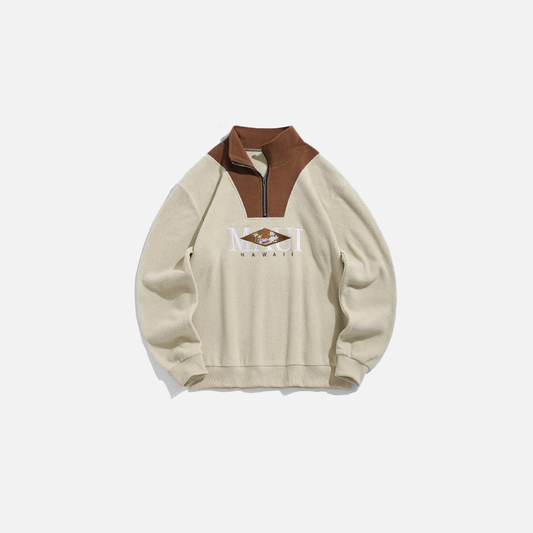 Colorblock Letter Embroidered Zip Sweatshirt