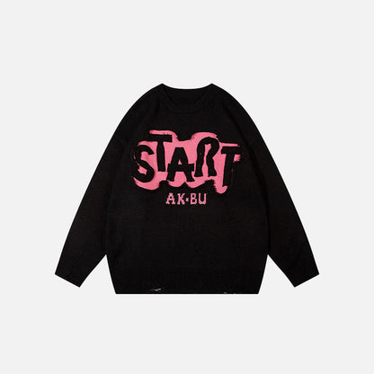 "Start" Letter Embroidered Sweater