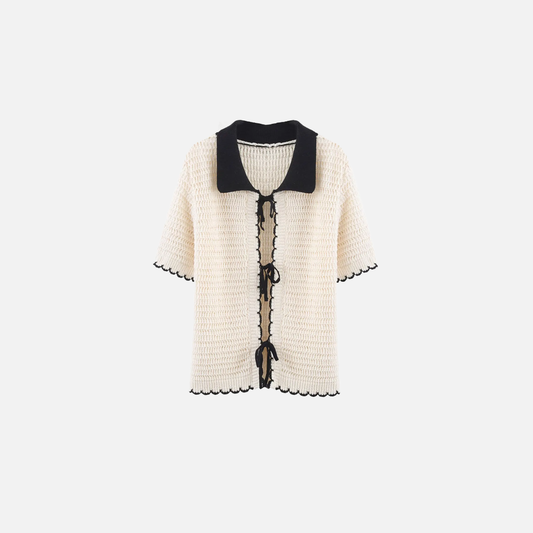 Chic Crochet Bow Short Sleeve Sweater