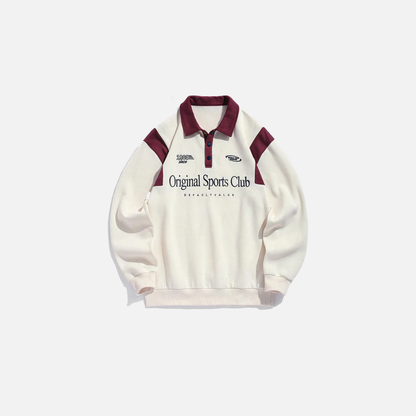 Colorblock Graphic Fleece Lined Polo Sweatshirt