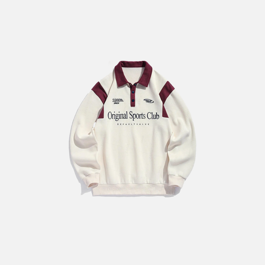 Colorblock Graphic Fleece Lined Polo Sweatshirt