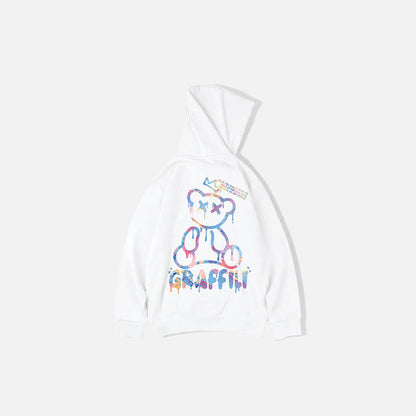 Retro Graffiti Bear Print Hoodie
