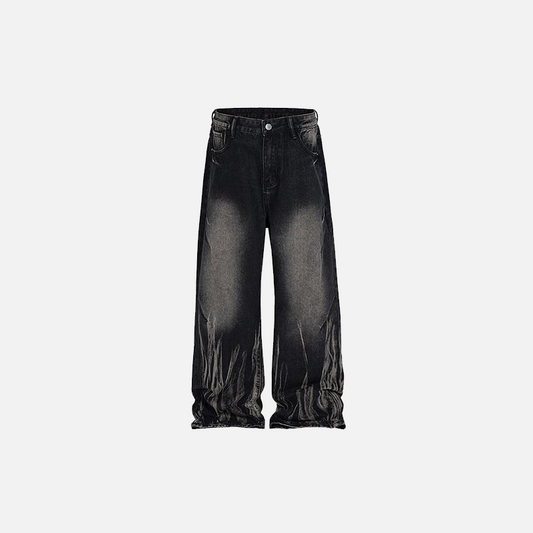 Front view of the black Laser Texture Straight Jeans in a gray background