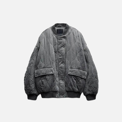 Front view of the gray Textured Bomber Jacket in a gray background