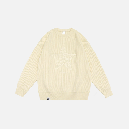Oversize Star Embroidery Pullover Sweater