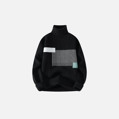 Cozy Patchwork Knit Turtleneck Pullover Sweater