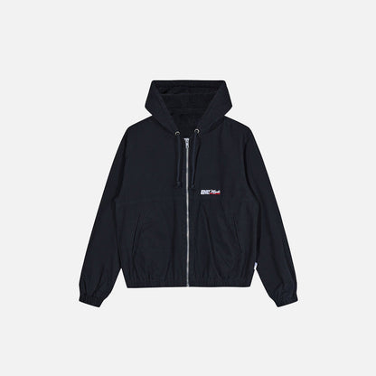 Front view of the black Loose Vintage Zip-up Jacket in a gray background 
