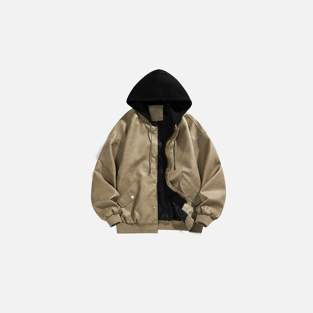 Cool Faux Hoodied Leather Jacket