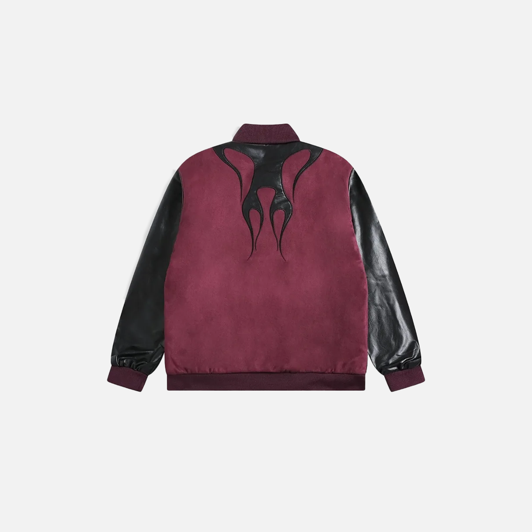 Vintage Flame Print Lapel Baseball Jacket