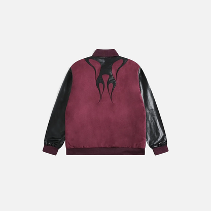 Vintage Flame Print Lapel Baseball Jacket