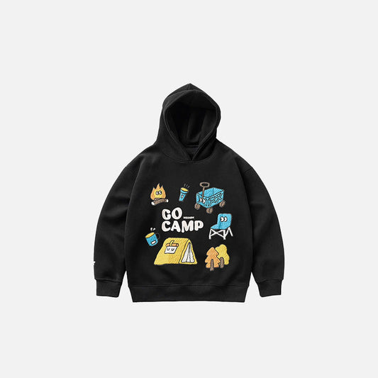 Front view of the black Oversized Loose Varsity Hoodie in a gray background