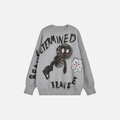 Front view of the gray Y2K Brave Soul Sweater in a gray background