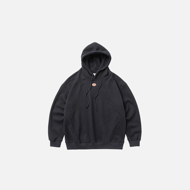 Front view of the navy blue Zen Mod Hoodie in a gray background