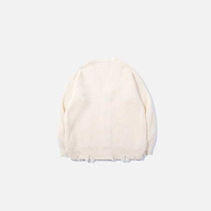 Distressed Knitted Cardigan Sweater