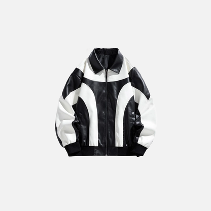 Contrast Colors Leather Biker Jacket