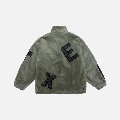 Cozy Letter Patch Fleece Jacket