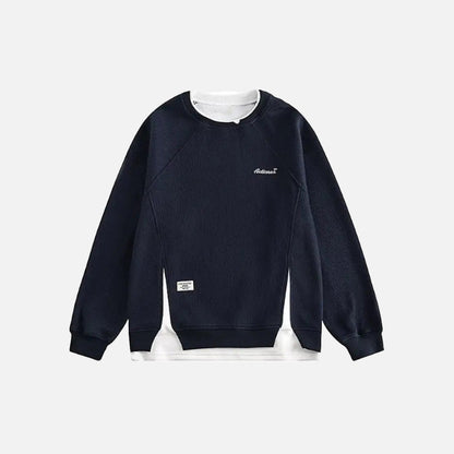 Front view of the navy blue Classic Fit Sweatshirt in a gray background