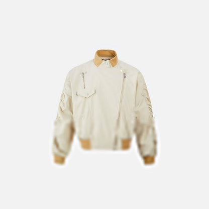 Front view of the apricot black Utility Pocket Aviator Jacket in a gray background