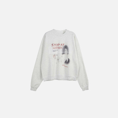 Front view of the gray Relentless Vision Sweatshirt in a gray background