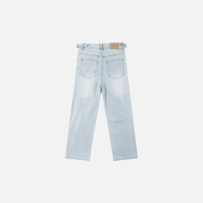 Washed Ripped Straight Denim Jeans