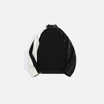 American Contrast Color Leather Workwear Jacket