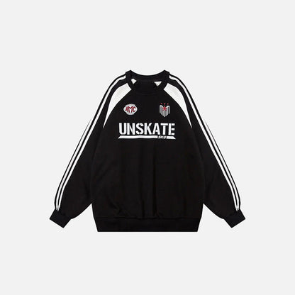 Front view of the black Y2K Vintage Loose Graphic Sweatshirt in a gray background