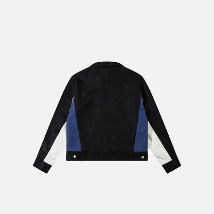 Retro Color Block PU Leather Jacket