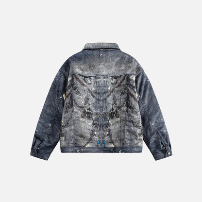 Abstract Chain Detail Denim Jacket