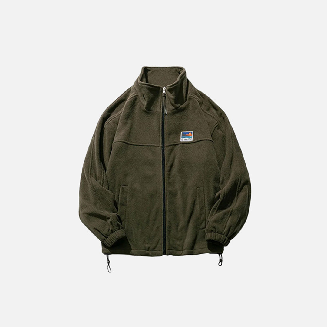 Front view of the army green Heritage Fleece Zip-Up Jacket in a gray background