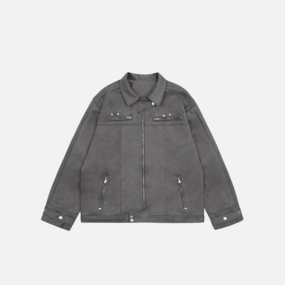 Oversized Solid Zip-up Denim Jacket