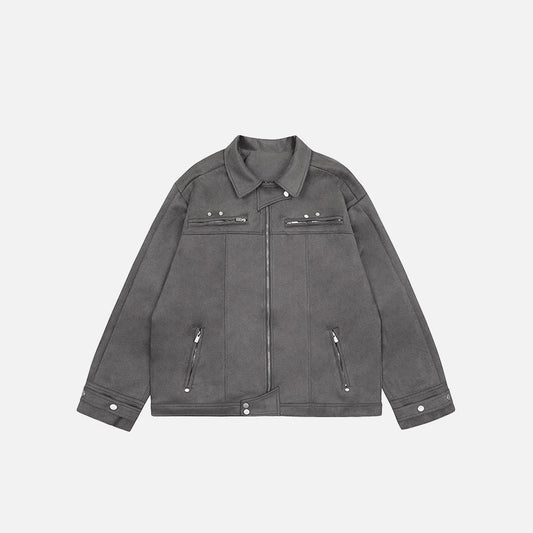 Oversized Solid Zip-up Denim Jacket