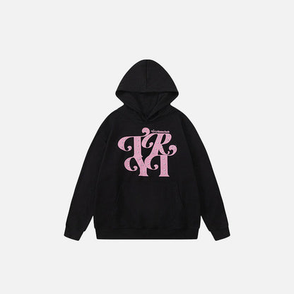 Loose Front Pocket Letter Print Hoodie