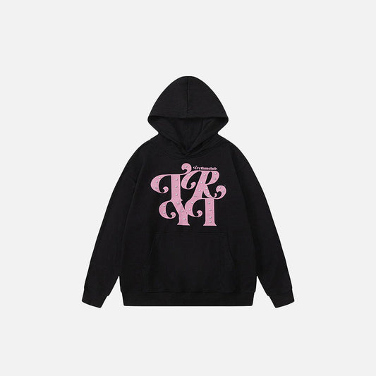 Loose Front Pocket Letter Print Hoodie