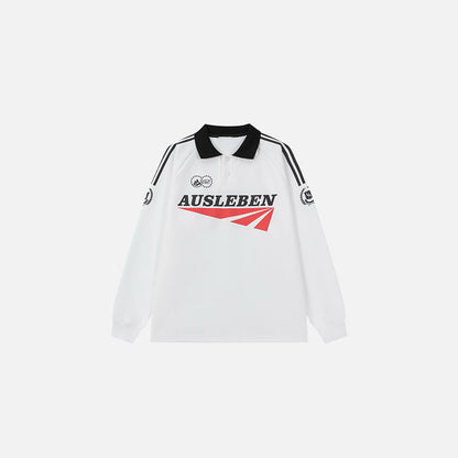 Front view of the white Ausleben Sport Polo Shirt in a gray background