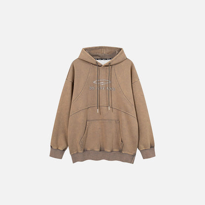 Front view of the khaki Loose Streamline Hoodie in a gray background