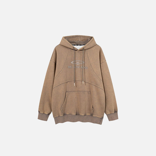 Front view of the khaki Loose Streamline Hoodie in a gray background