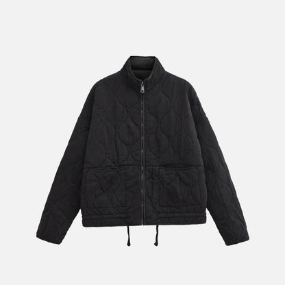Front view of the black Quilted Zip-Up Jacket in a gray background