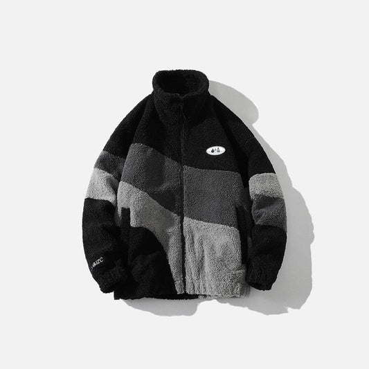 Splicing Contrast Sherpa Lambs Wool Coat