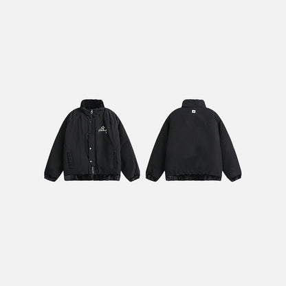 Front & Back view of the black Chic Fleece-Lined Jacket in a gray background