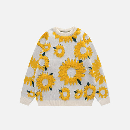 Sunflower Embroidery Knitted Sweater
