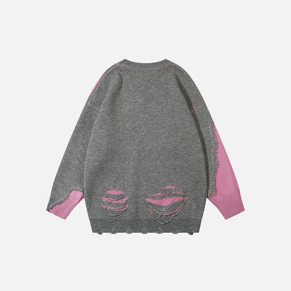Loose Ripped Shoulder Sweater