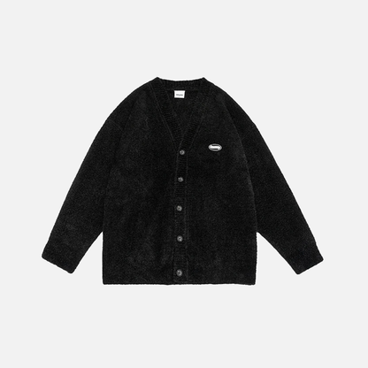 Solid Furry Zip-Up Cardigan Sweater
