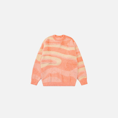 Front view of the pink Wave Patterned Sweater in gray background