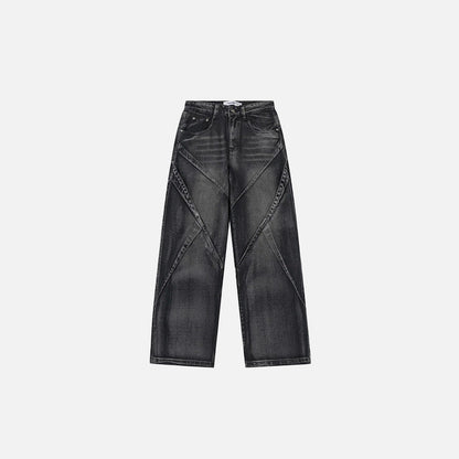 Front view of the black Crisscross Denim Jeans in a gray background