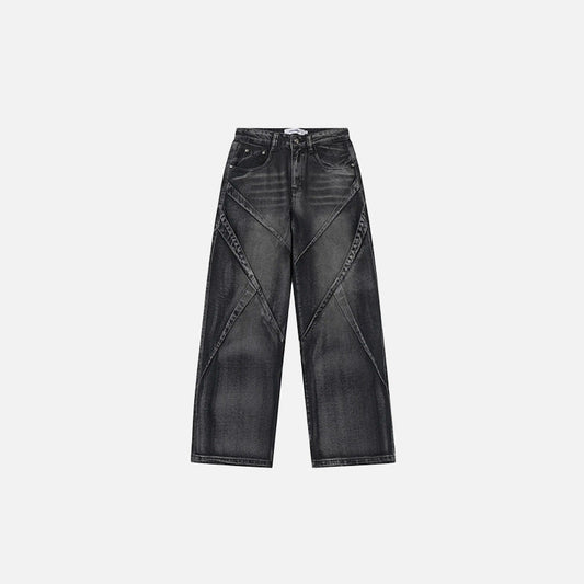Front view of the black Crisscross Denim Jeans in a gray background