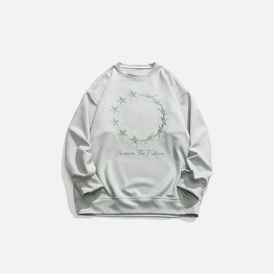 Front view of the green Loose  Embroidered Sweatshirt in a gray background