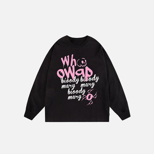 Pink Letter Skull Print Sweatshirt