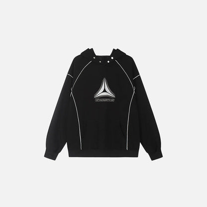 Front view of the black Tri-Tech Hoodie in a gray background
