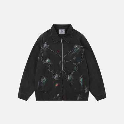 Splash Ink Embroidered Butterfly Jean Jacket
