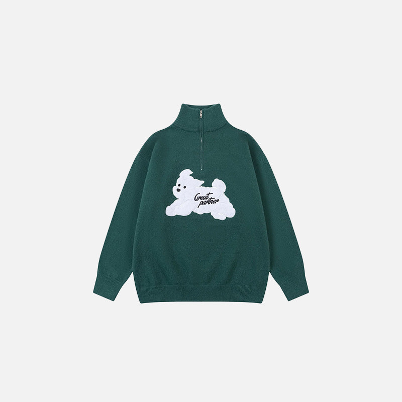 Front view of the green Puffy Dreams Sweater in a gray background 